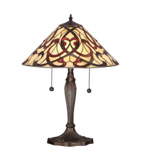 2 Light Medium Table Lamp Dark Bronze, Tiffany Glass, E27 - 1