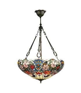3 Light Large Inverted Ceiling Pendant Dark Bronze, Tiffany glass, E27 - 1