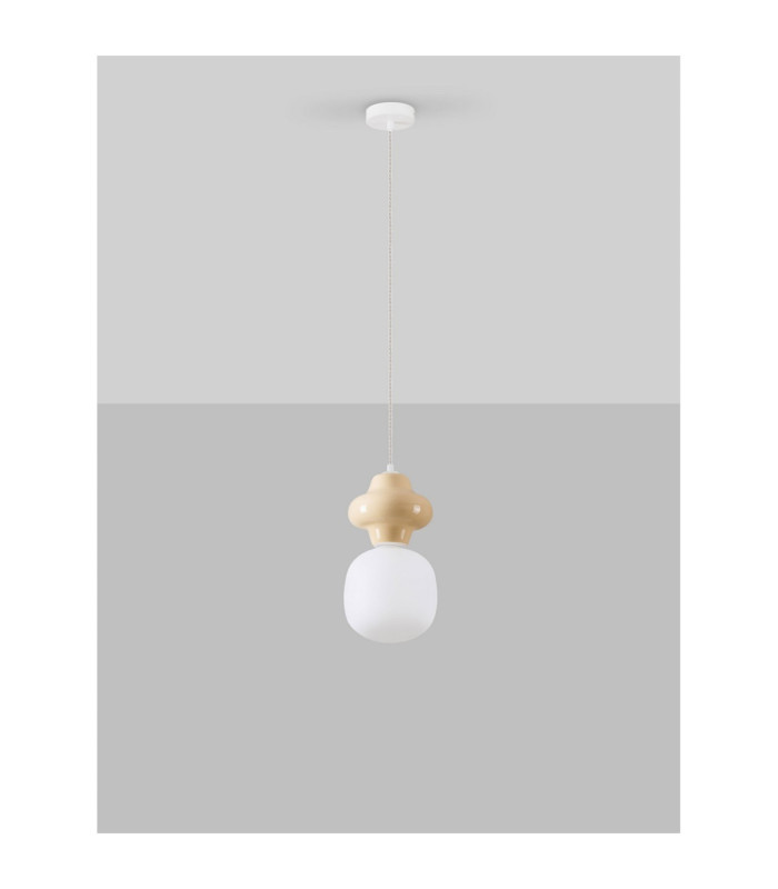 Clio Short Slim Pendant Ceiling Light Yellow Matt White E14 1x5W-3