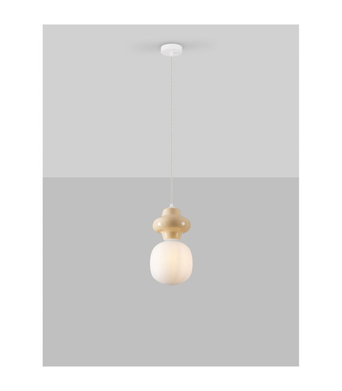 Clio Short Slim Pendant Ceiling Light Yellow Matt White E14 1x5W-4