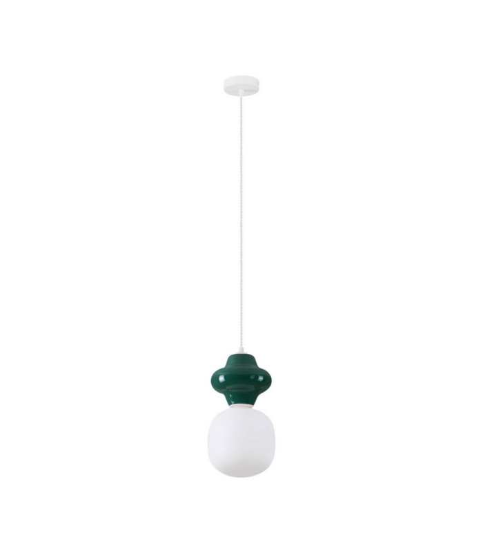 Clio Short Slim Pendant Ceiling Light Green Matt White E14 1x5W-1