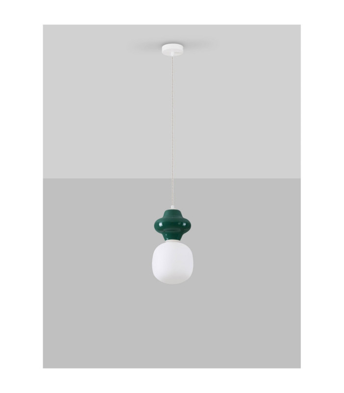 Clio Short Slim Pendant Ceiling Light Green Matt White E14 1x5W-3