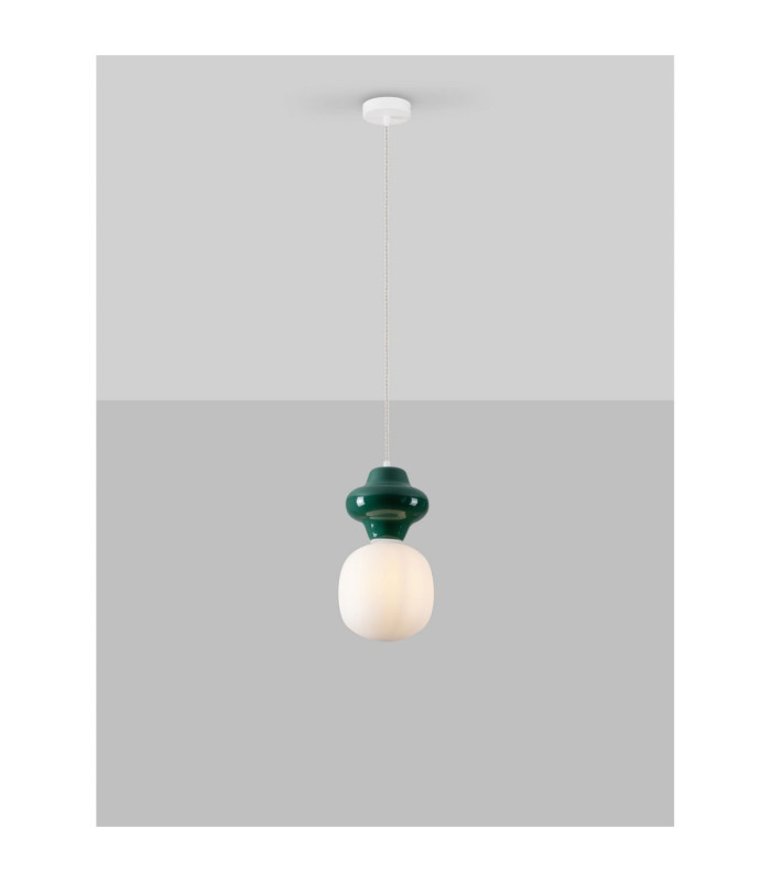 Clio Short Slim Pendant Ceiling Light Green Matt White E14 1x5W-4