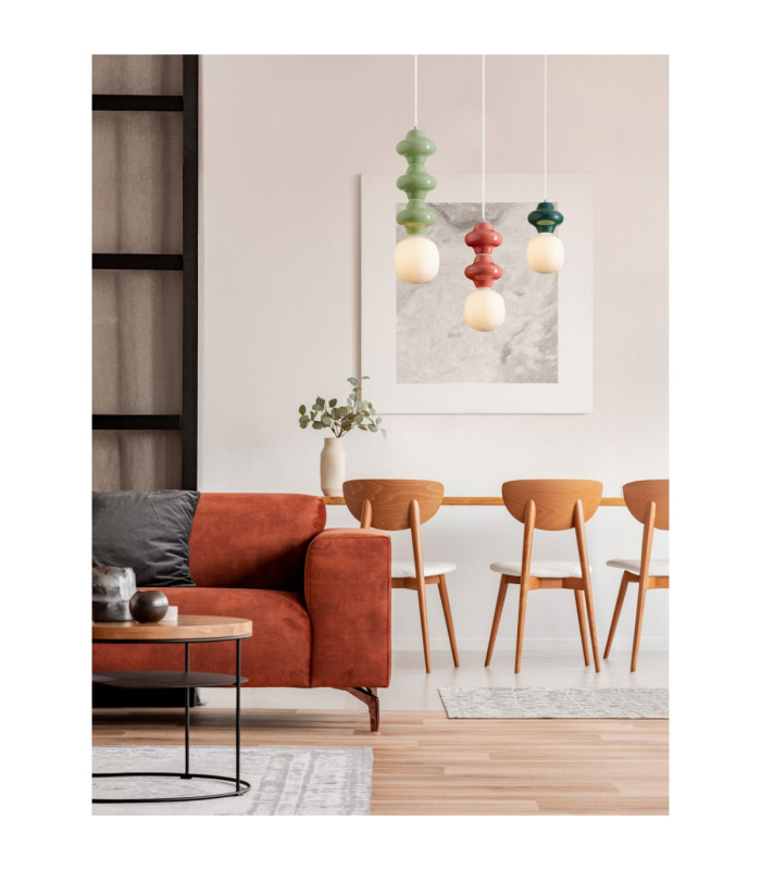 Clio Short Slim Pendant Ceiling Light Green Matt White E14 1x5W-5