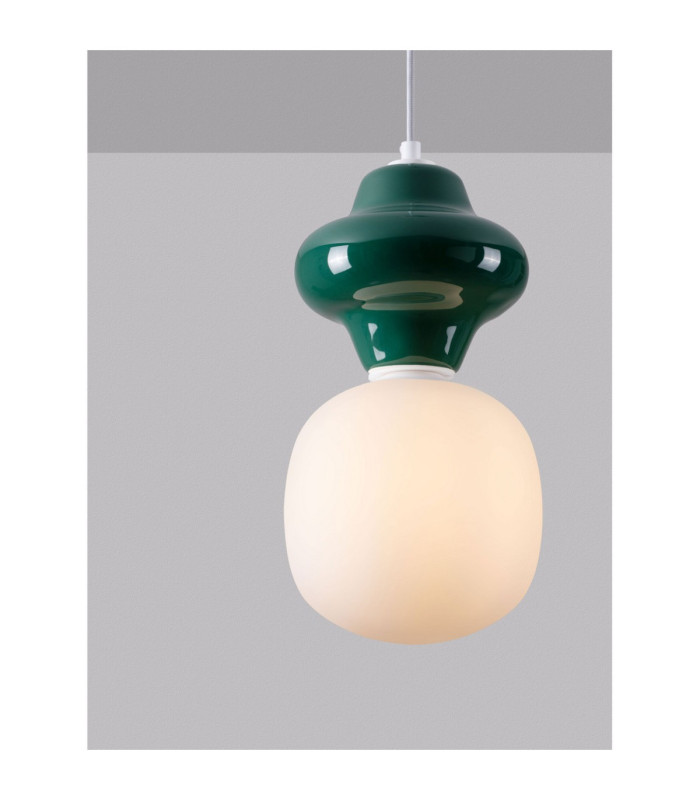 Clio Short Slim Pendant Ceiling Light Green Matt White E14 1x5W-6