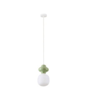 Clio Short Slim Pendant Ceiling Light Green Matt White E14 1x5W-1