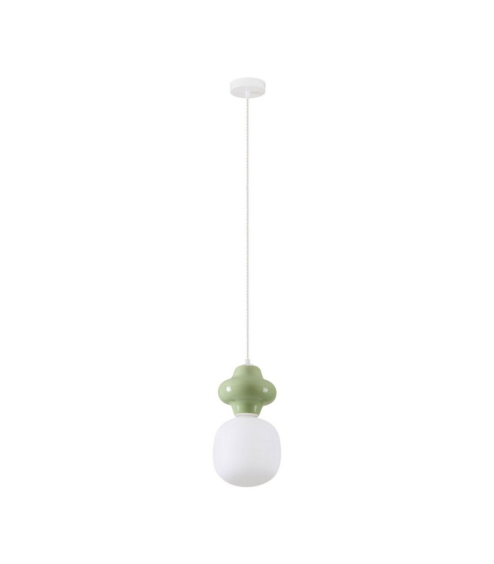 Clio Short Slim Pendant Ceiling Light Green Matt White E14 1x5W-1