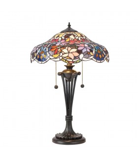 2 Light Medium Table Lamp Dark Bronze, Tiffany Glass, E27 - 1