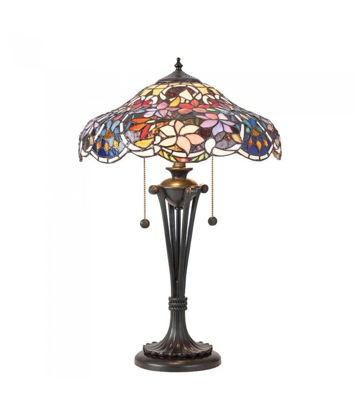 2 Light Medium Table Lamp Dark Bronze, Tiffany Glass, E27 - 1