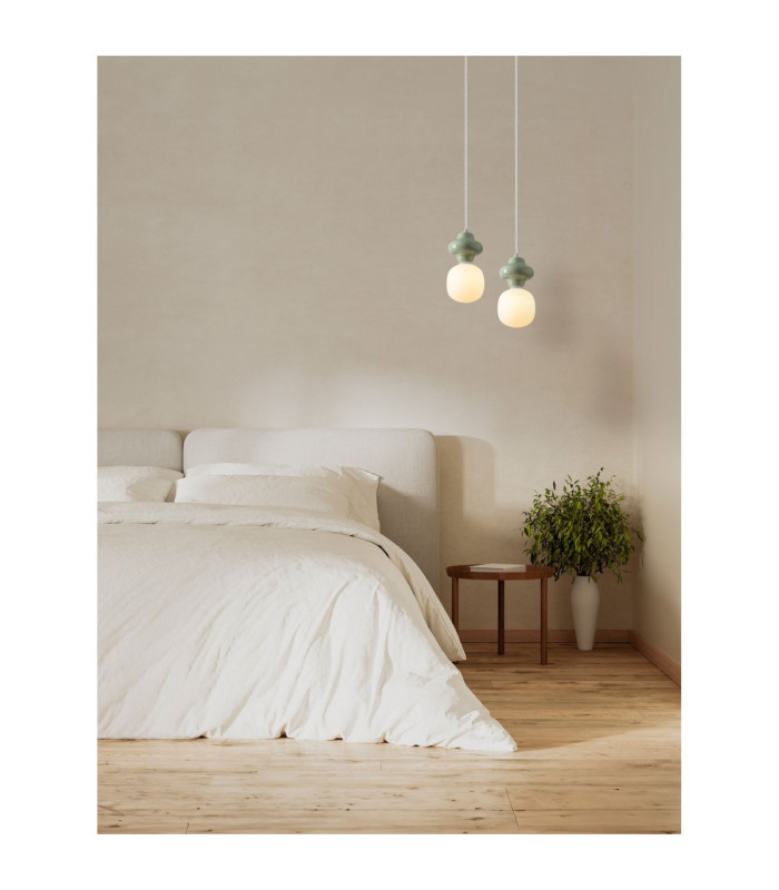 Clio Short Slim Pendant Ceiling Light Green Matt White E14 1x5W-2