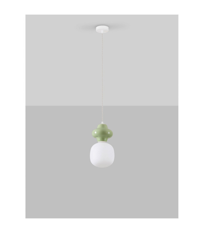 Clio Short Slim Pendant Ceiling Light Green Matt White E14 1x5W-3