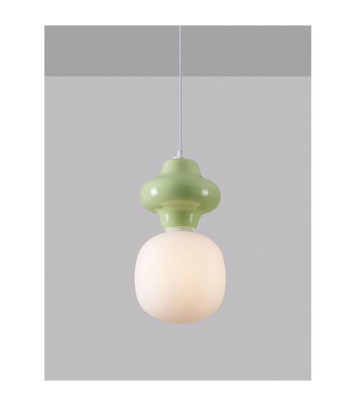 Clio Short Slim Pendant Ceiling Light Green Matt White E14 1x5W-5