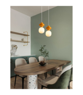 Clio Short Slim Pendant Ceiling Light Orange Matt White E14 1x5W-2