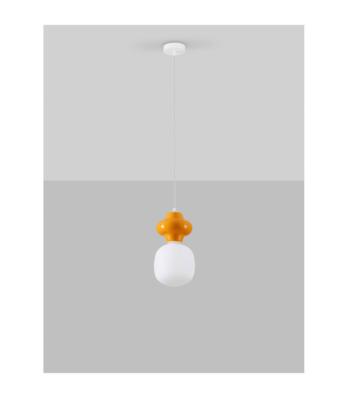 Clio Short Slim Pendant Ceiling Light Orange Matt White E14 1x5W-3