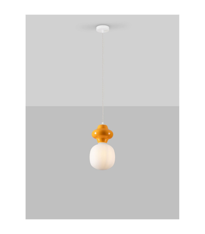 Clio Short Slim Pendant Ceiling Light Orange Matt White E14 1x5W-4