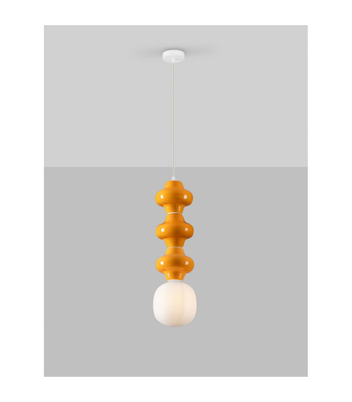 Clio Tall Slim Pendant Ceiling Light Orange Matt White E14 1x5W-4
