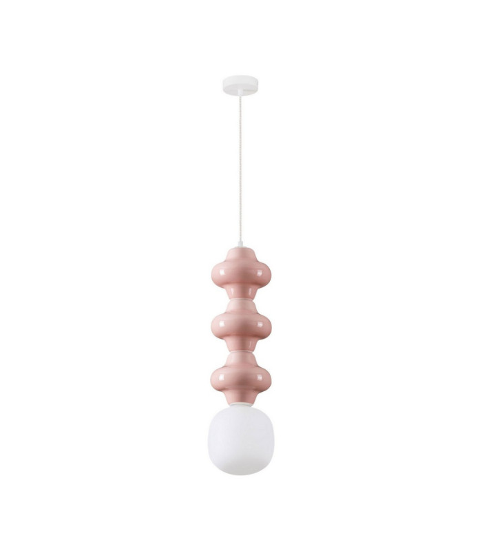 Clio Tall Slim Pendant Ceiling Light Pink Matt White E14 1x5W-1