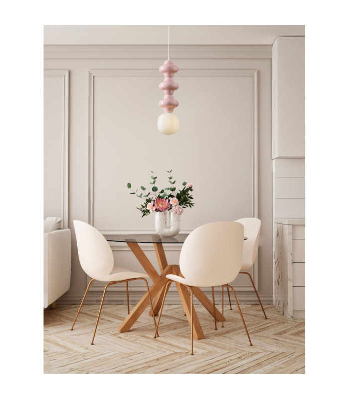Clio Tall Slim Pendant Ceiling Light Pink Matt White E14 1x5W-2
