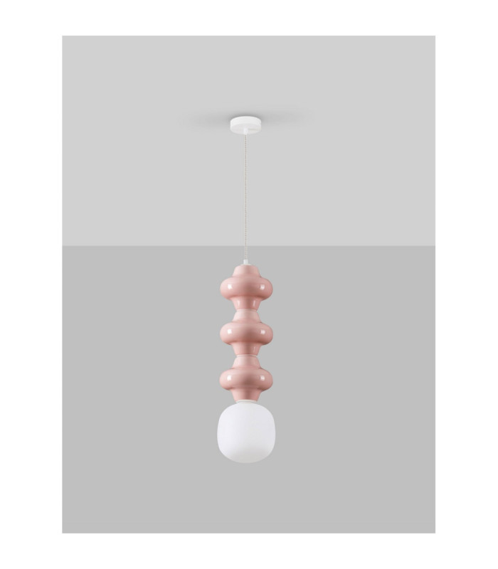 Clio Tall Slim Pendant Ceiling Light Pink Matt White E14 1x5W-3