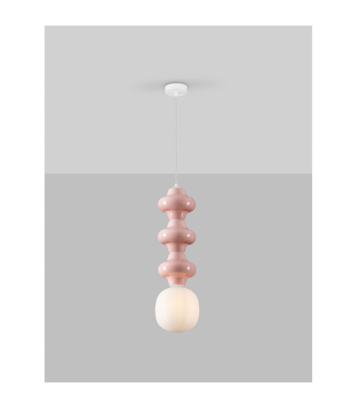 Clio Tall Slim Pendant Ceiling Light Pink Matt White E14 1x5W-4