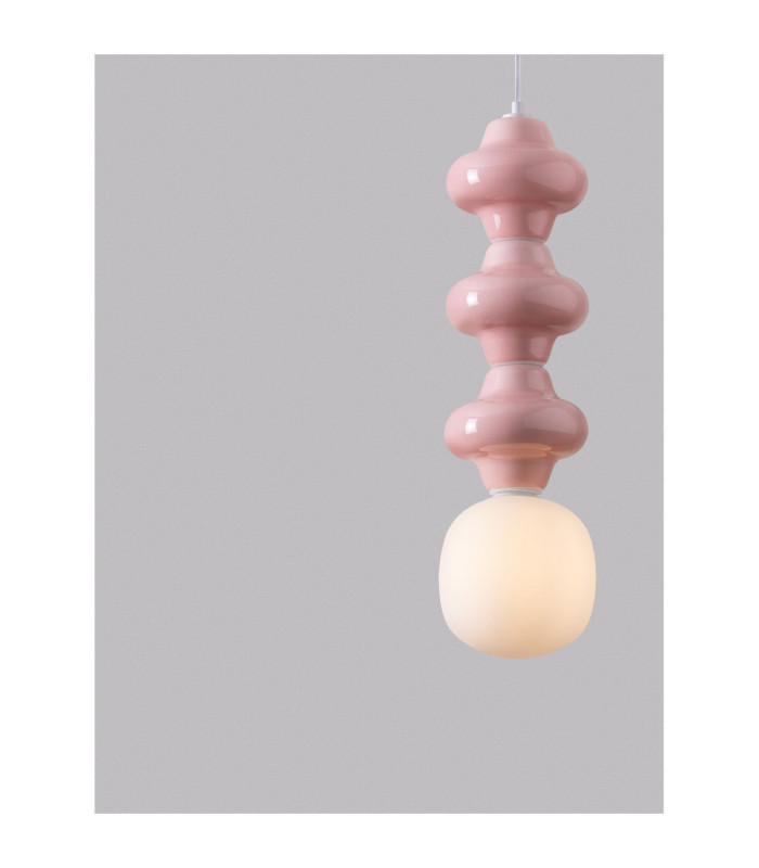 Clio Tall Slim Pendant Ceiling Light Pink Matt White E14 1x5W-5