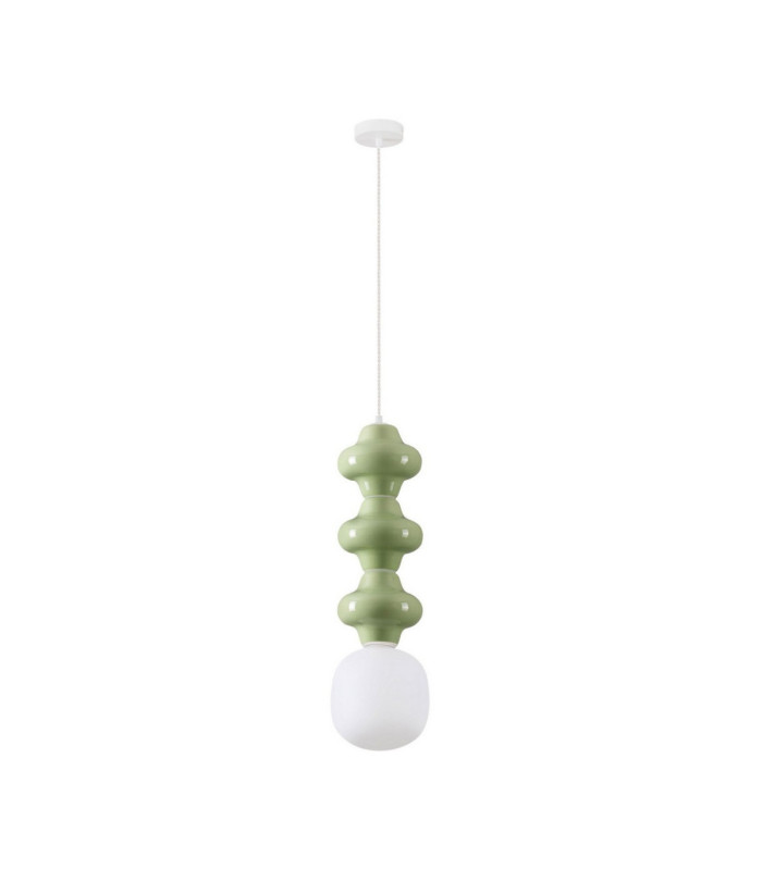 Clio Tall Slim Pendant Ceiling Light Green Matt White E14 1x5W-1