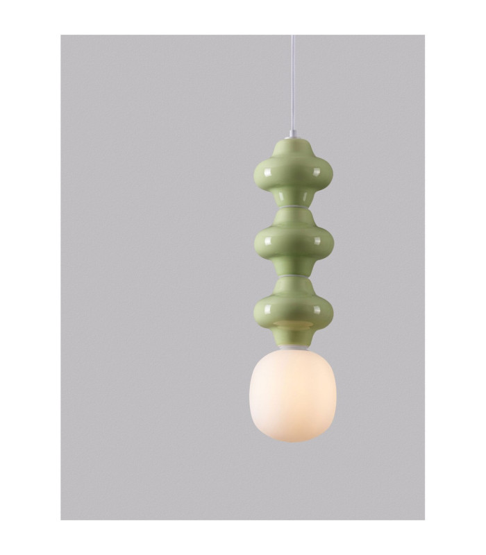 Clio Tall Slim Pendant Ceiling Light Green Matt White E14 1x5W-2