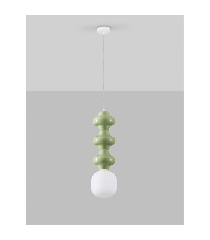 Clio Tall Slim Pendant Ceiling Light Green Matt White E14 1x5W-3