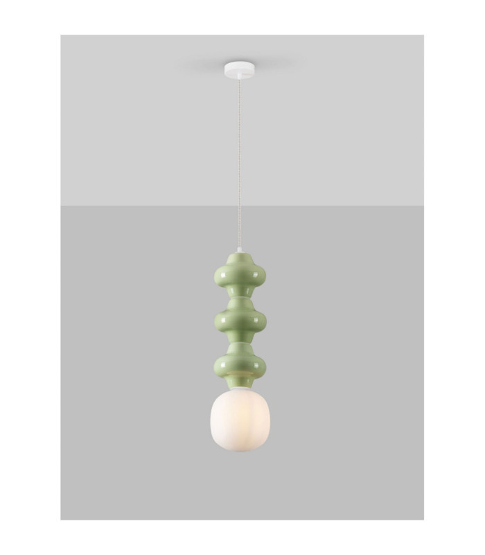 Clio Tall Slim Pendant Ceiling Light Green Matt White E14 1x5W-4