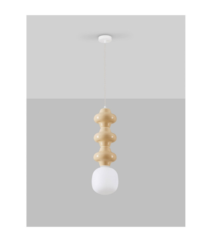 Clio Tall Slim Pendant Ceiling Light Yellow Matt White E14 1x5W-3
