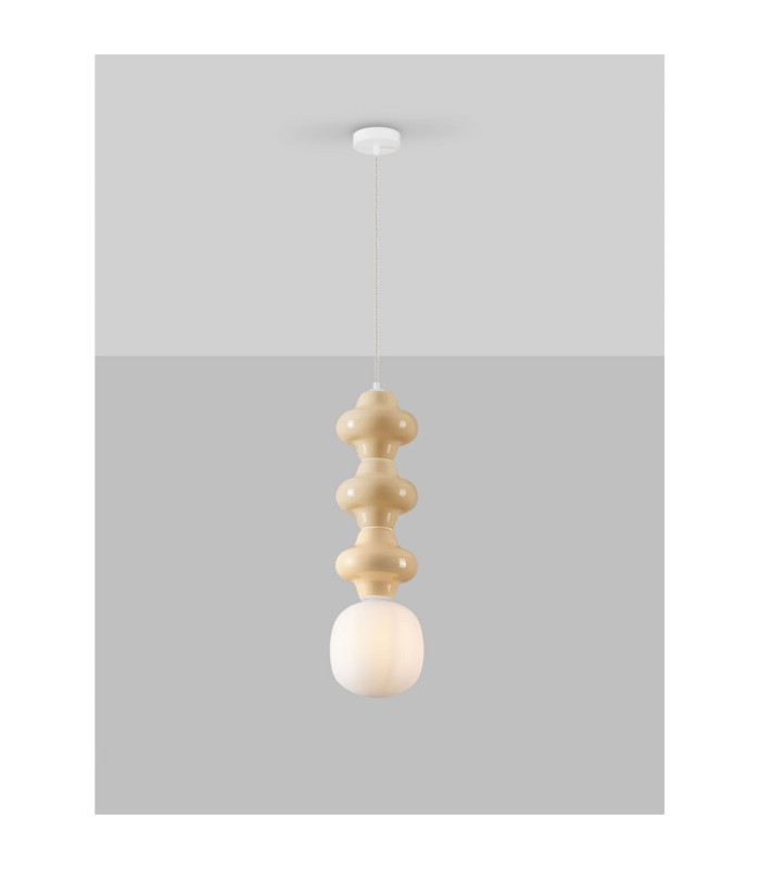 Clio Tall Slim Pendant Ceiling Light Yellow Matt White E14 1x5W-4