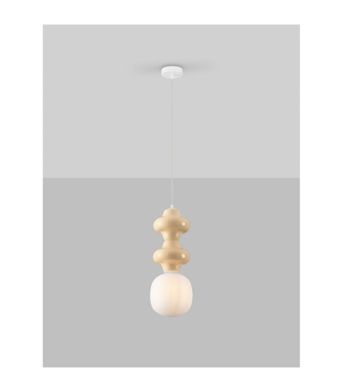 Clio Slim Pendant Ceiling Light Yellow Matt White E14 1x5W-4