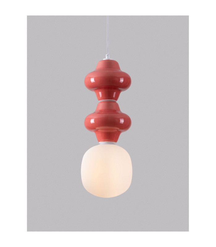 Clio Slim Pendant Ceiling Light Red Matt White E14 1x5W-2