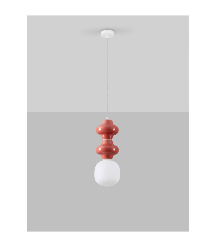 Clio Slim Pendant Ceiling Light Red Matt White E14 1x5W-3