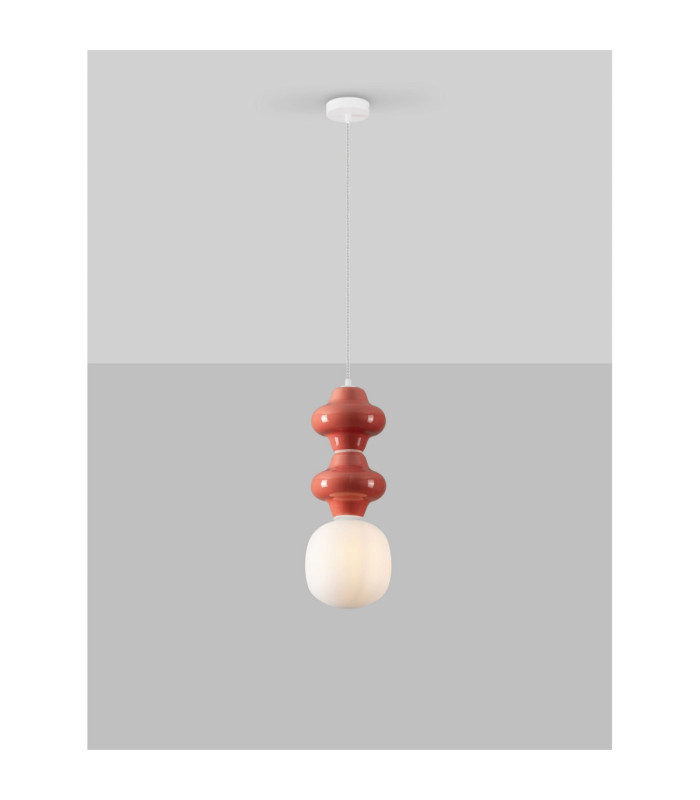 Clio Slim Pendant Ceiling Light Red Matt White E14 1x5W-4