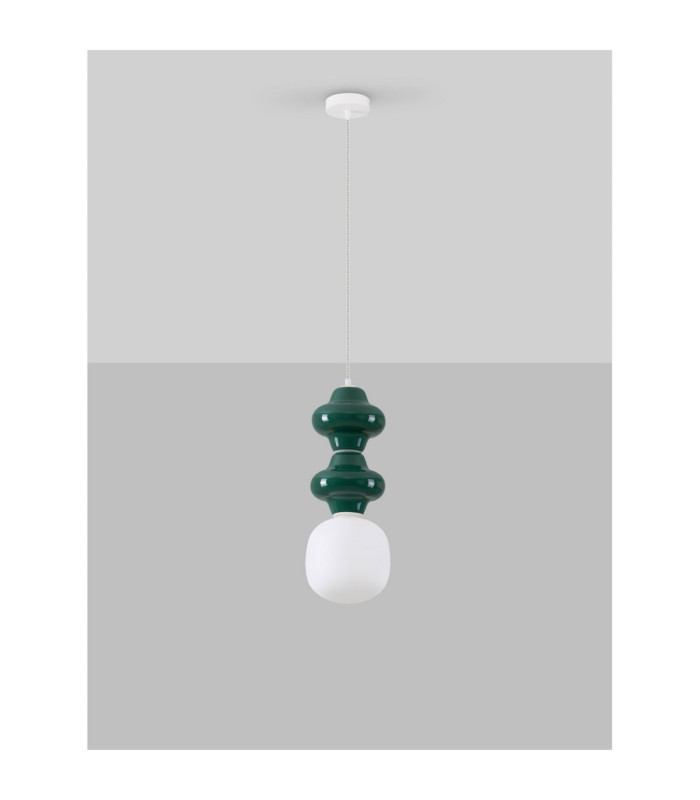 Clio Slim Pendant Ceiling Light Green Matt White E14 1x5W-3