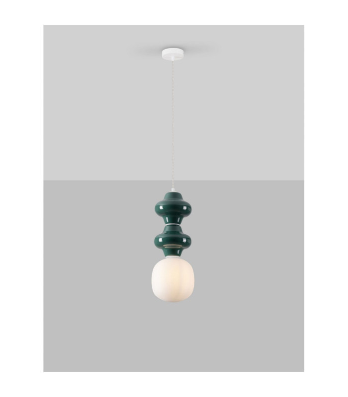Clio Slim Pendant Ceiling Light Green Matt White E14 1x5W-4