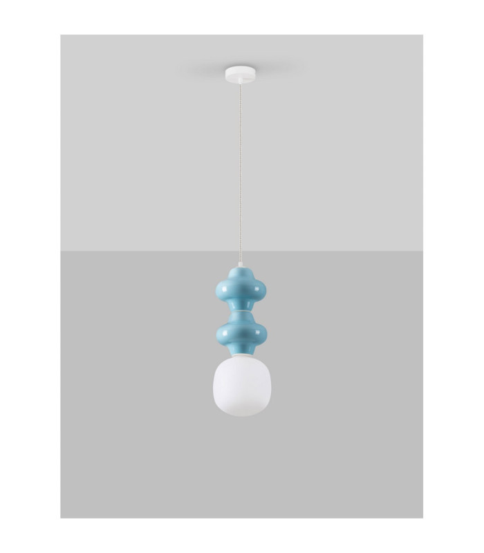 Clio Slim Pendant Ceiling Light Blue Matt White E14 1x5W-3
