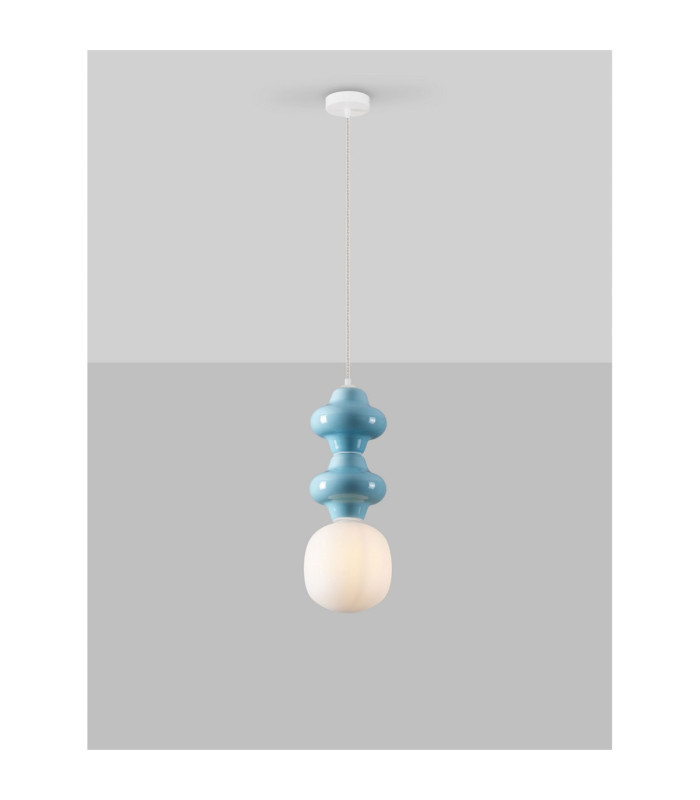 Clio Slim Pendant Ceiling Light Blue Matt White E14 1x5W-4