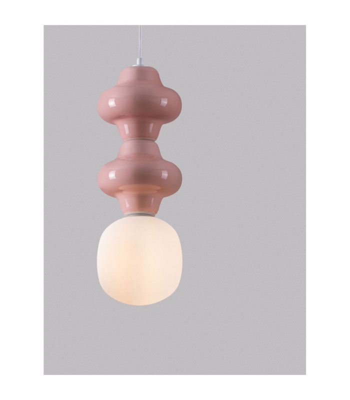 Clio Slim Pendant Ceiling Light Pink Matt White E14 1x5W-2