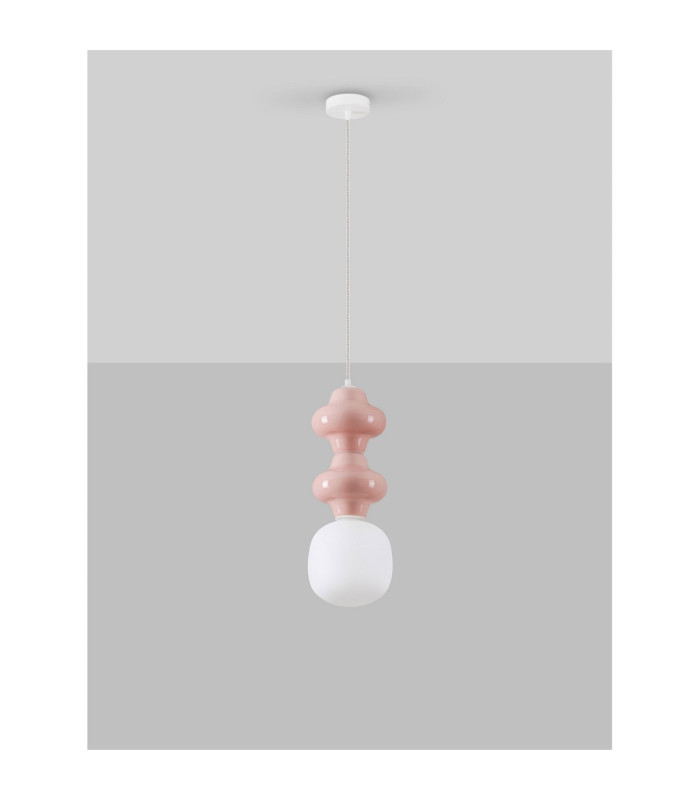 Clio Slim Pendant Ceiling Light Pink Matt White E14 1x5W-3