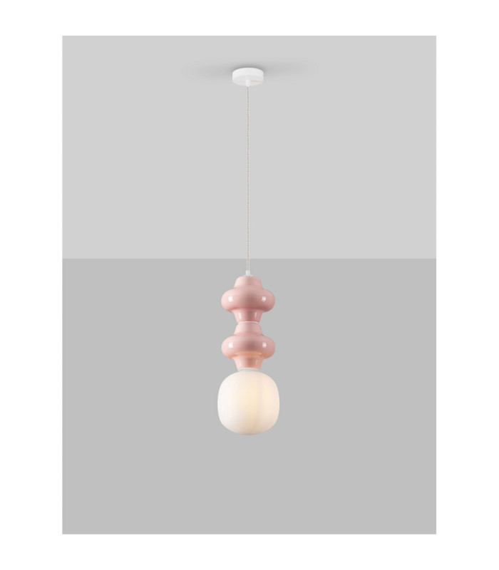 Clio Slim Pendant Ceiling Light Pink Matt White E14 1x5W-4