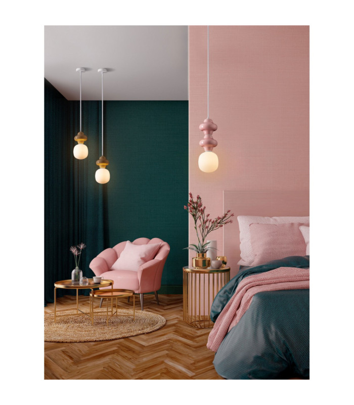 Clio Slim Pendant Ceiling Light Pink Matt White E14 1x5W-5