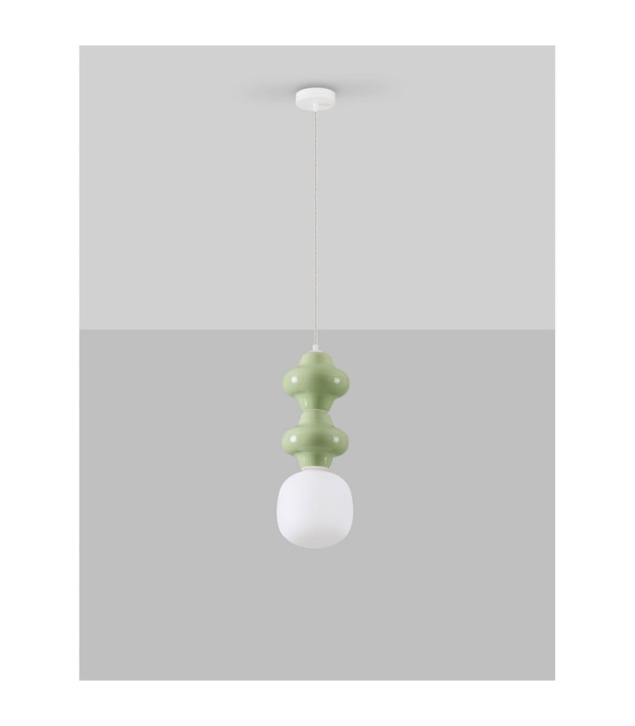 Clio Slim Pendant Ceiling Light Green Matt White E14 1x5W-3