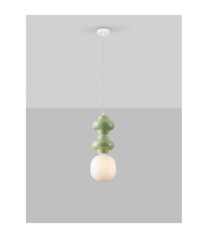 Clio Slim Pendant Ceiling Light Green Matt White E14 1x5W-4