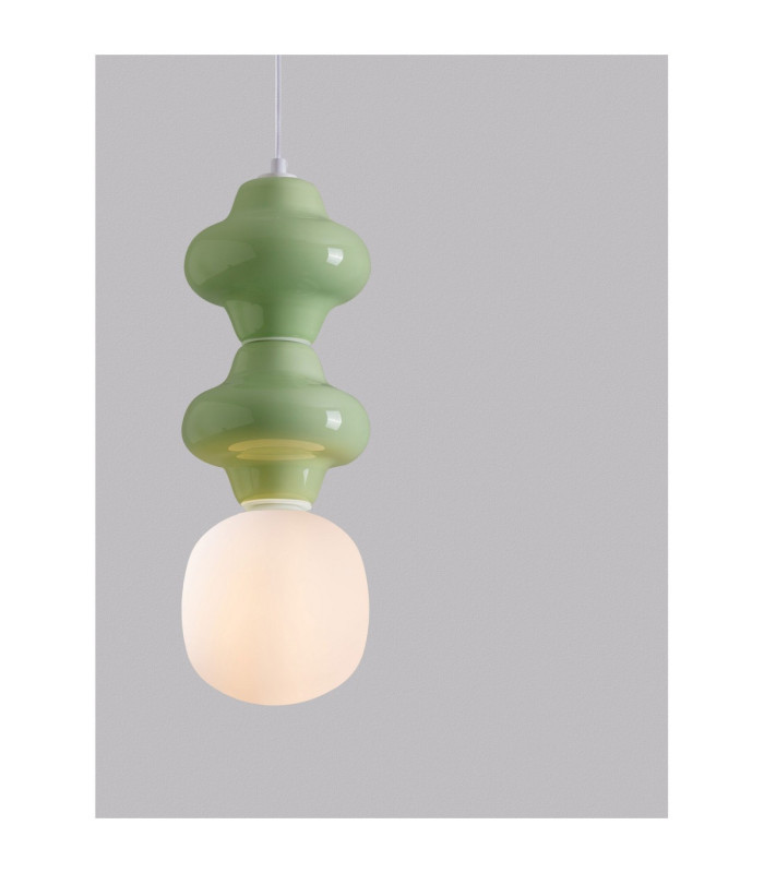 Clio Slim Pendant Ceiling Light Green Matt White E14 1x5W-5