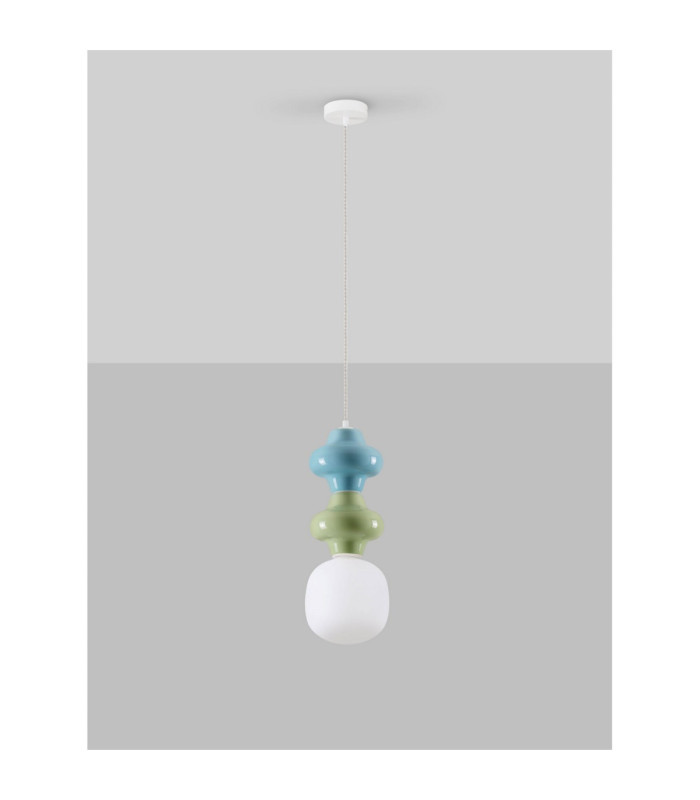 Clio Slim Pendant Ceiling Light Green Blue Matt White E14 1x5W-3