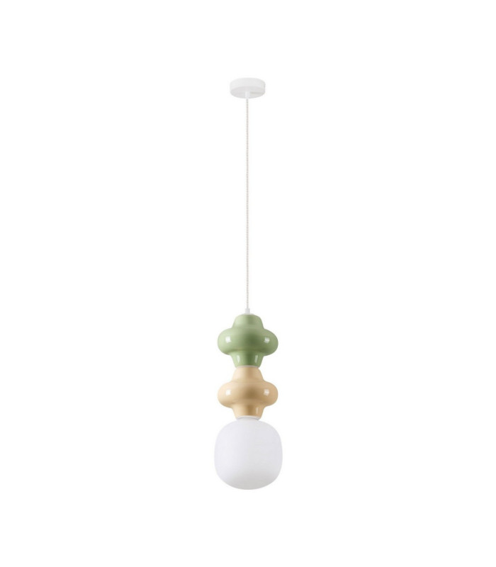 Clio Slim Pendant Ceiling Light Green Yellow Matt White E14 1x5W-1