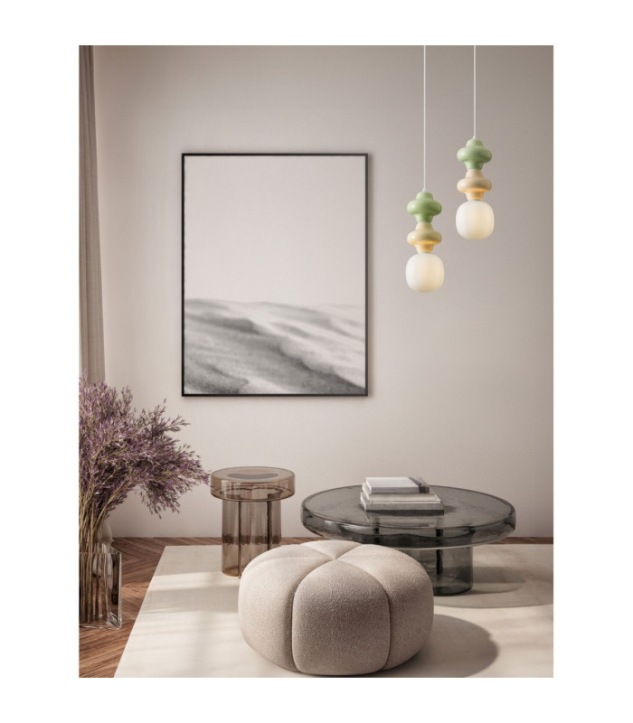 Clio Slim Pendant Ceiling Light Green Yellow Matt White E14 1x5W-2