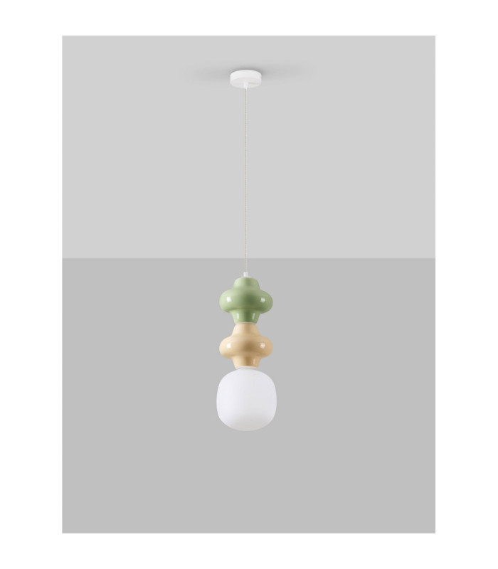 Clio Slim Pendant Ceiling Light Green Yellow Matt White E14 1x5W-3